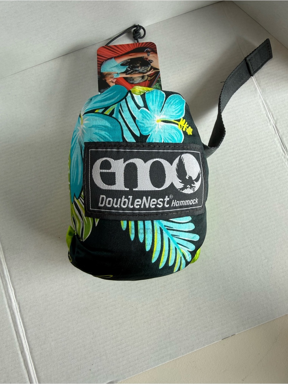 ENO DoubleNest Hammock — Black with Turquoise Floral